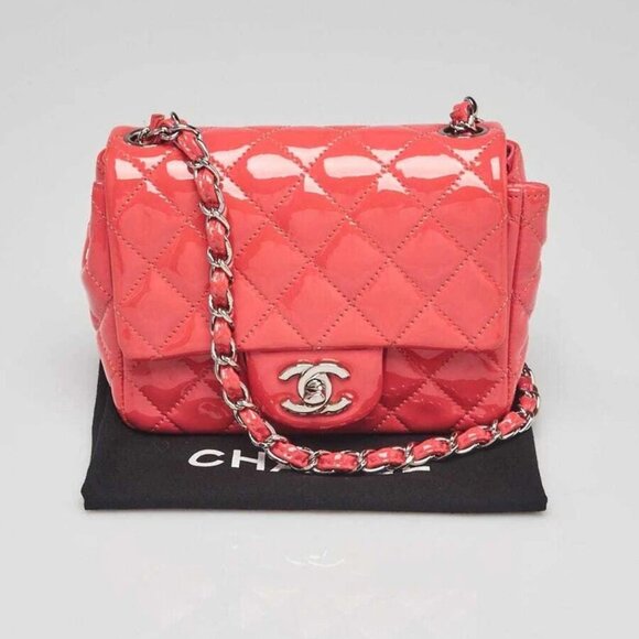 Chanel Pink Quilted Patent Leather Classic Square Mini Flap Bag - Picture 7 of 11